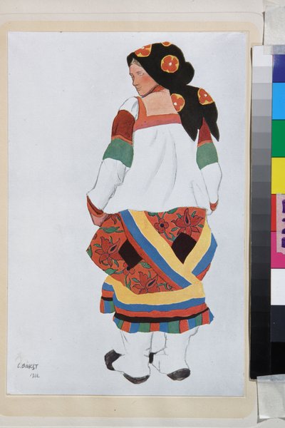 Chłopka, projekt kostiumów do wodewilu Stara Moskwa, teatr Femina, Paryż (Francja) - Praca Leona Baksta (1866-1924), litografia 1922 - (Chłopka, projekt kostiumów do wodewilu Stara Moskwa, Teatr Femina w Paryżu, Leon Bakst (1866-1 autorstwa Leon Bakst