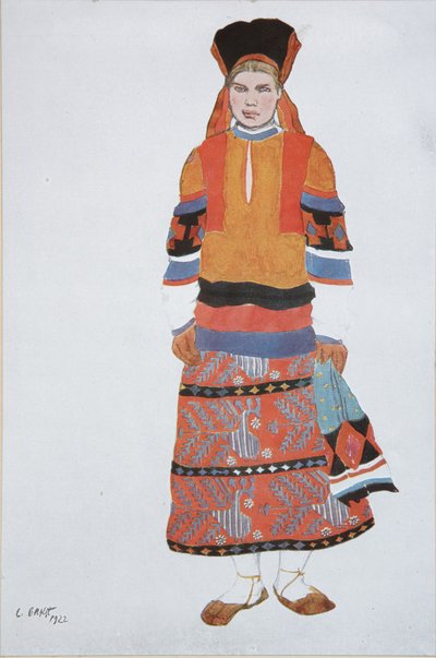 Chłopka. Projekt kostiumów do wodewilu Old Moscow w Théâtre Femina w Paryżu, 1922 autorstwa Leon Bakst