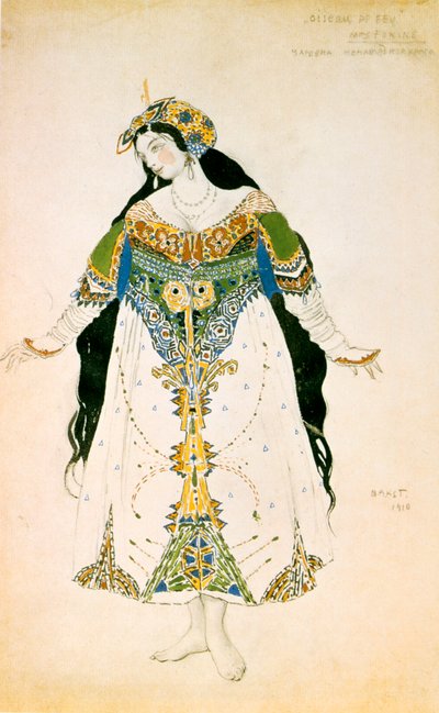 Cariewna, projekt kostiumów do baletów rosyjskich w Ognistym ptaku Strawińskiego, 1910 autorstwa Leon Bakst
