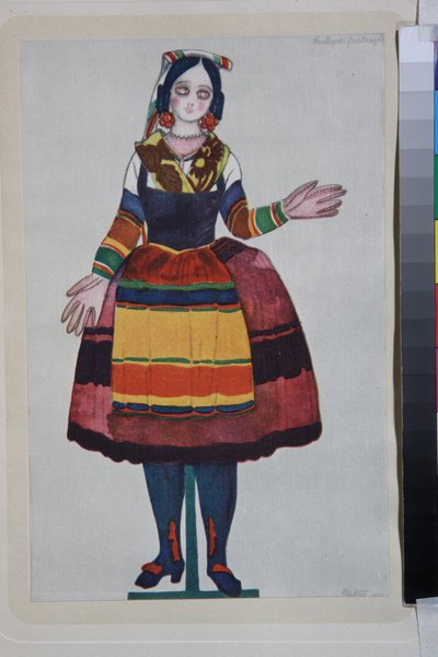 włoska lalka, kostium do baletu „La Boutique Fantasque” w reżyserii Gioachino Rossini autorstwa Leon Bakst