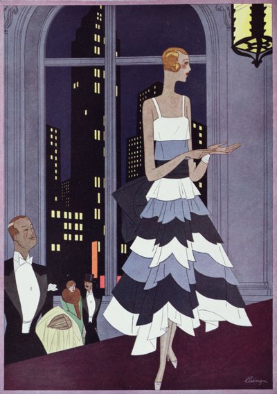 Pod oczami nowojorskich drapaczy chmur, tablica modowa magazynu „Femina”, grudzień 1928 (kolor lito) autorstwa Leon Benigni