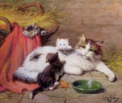 Kot z kociętami, 1924 autorstwa Leon Charles Huber