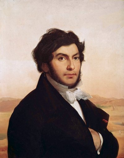 Portret Jean-Francois (Jean Francois) Champollion (1790-1832), francuski egiptolog, odszyfrował hieroglify. Obraz Leona Cognieta (1794-1880). Muzeum w Luwrze. autorstwa Léon Cogniet