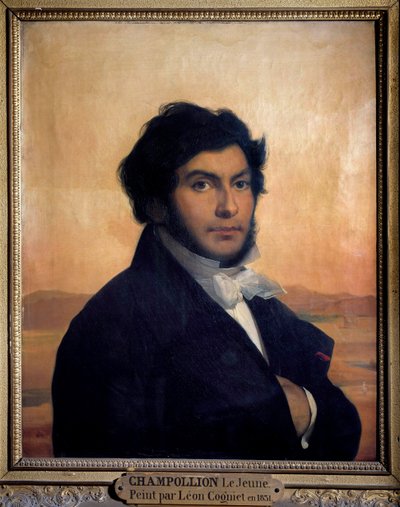 Portret Jean-Francois (Jean Francois) Champollion (1790-1832), francuski egiptolog, odszyfrował hieroglify. Obraz Leon autorstwa Léon Cogniet