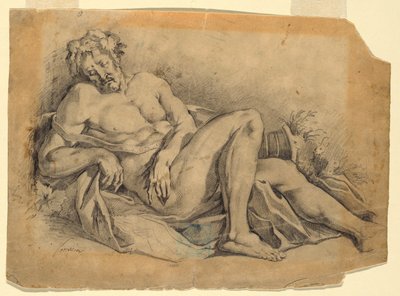 Rysunek, Śpiący Bachus (według Poussina), 1886-92 autorstwa Leon Dabo