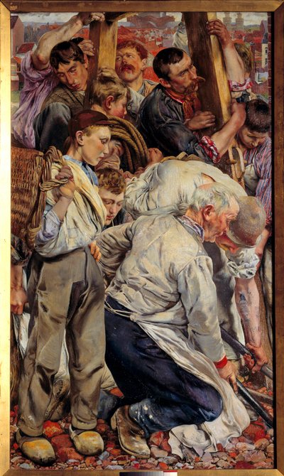 Realizm socjalny: „Epoki robotnicze”” Lewa część tryptyku Leona Henri Frederica (1856-1940) (ec.belg) 1897 nd. 1,63x0,94 m Paryż, musee d