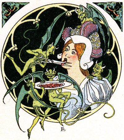 Diabły wycinają kobiecy język autorstwa Leon Lebegue