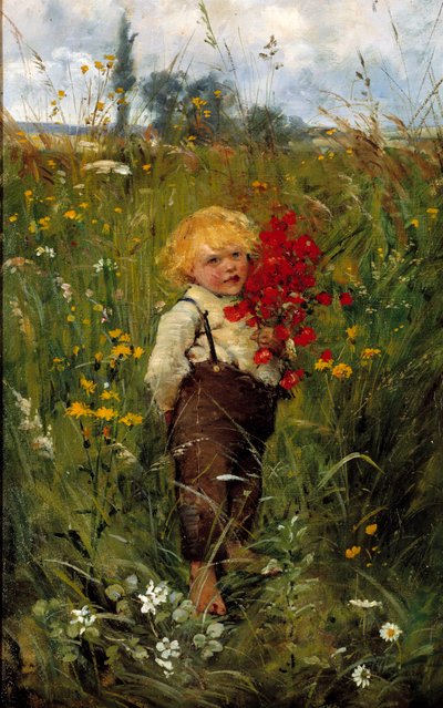 Mały chłopiec z bukietem. Obraz Leona Tanzi (1846-1913) autorstwa Leon Louis Tanzi