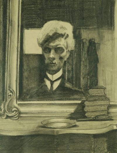 Autoportret; Autoportret, ok. 1907 r. (węgiel i kredka na papierze płowym) autorstwa Leon Spilliaert