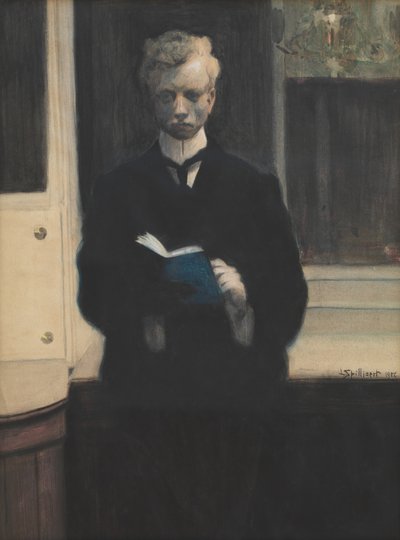 Autoportret z niebieskim szkicownikiem autorstwa Leon Spilliaert