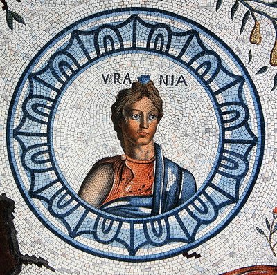 Urania, muza astronomii (kolorowe grawerowanie) autorstwa Leon de (after) Laborde