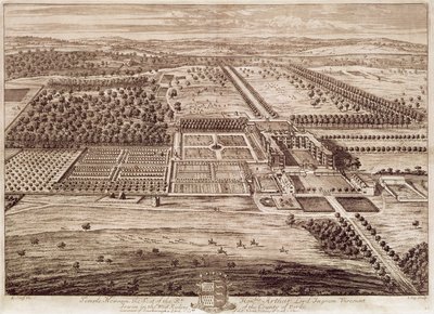 Prospekt Temple Newsam House od wschodu, ryty przez Jana Kipa (ok. 1652-1722) 1702 (rycina) autorstwa Leonard (after) Knyff