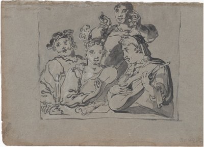 Kwartet śpiewaków, lutni i dzwonków grających w tawernie przy świecach, 1620-1628. autorstwa Leonard Bramer