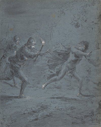 Scena nocna z żołnierzami ścigającymi zbiega Marka XIV, 5-52, 1611-74. autorstwa Leonard Bramer