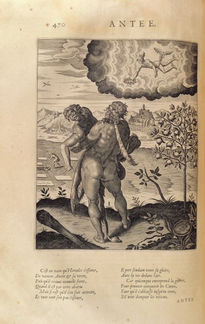 Herkules zabijający Antaeusa, z „Les Images ou Tableaux de Platte Peinture des Deux Philostrates Sophistes Grecs”, Blaise de Vigenere (1523-96) Paryż, 1615 autorstwa Leonard Gaultier
