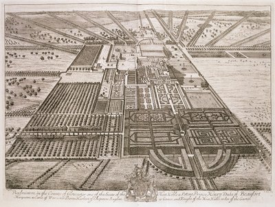 Badminton House w hrabstwie Gloucester, grawerowany przez Johannesa Kipa (ok. 1652-1722) (patrz także 192764) autorstwa Leonard Knyff