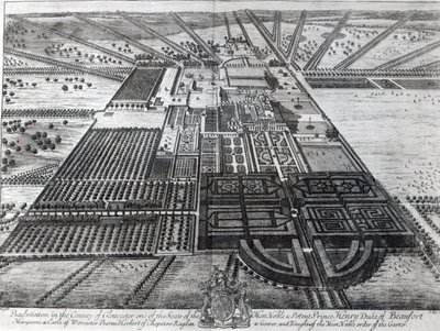 Badminton House w hrabstwie Gloucester, grawerowane przez Johannesa Kip autorstwa Leonard Knyff