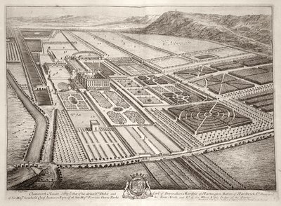 Chatsworth House, siedziba Williama Cavendisha (1640-1707) 1. księcia Devonshire, ryty przez Johannesa Kipa (ok. 1652-1722) autorstwa Leonard Knyff