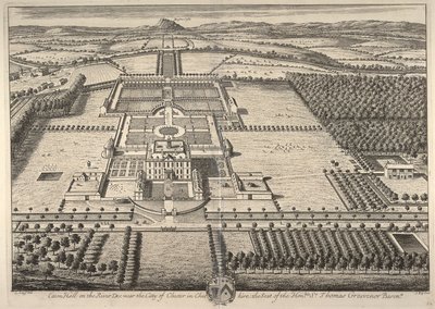 Eaton Hall nad rzeką Dee w pobliżu miasta Chester w Cheshire, siedziba Szanownego Sir Thomasa Grosvenora (rycina) autorstwa Leonard Knyff