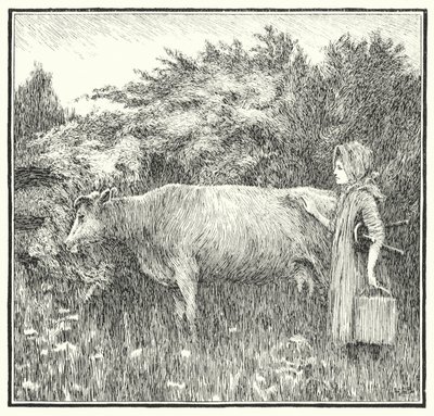 Przytulna krowa, spuść swoje mleko (grawerunek) autorstwa Leonard Leslie Brooke
