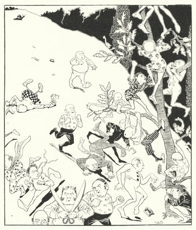 Czterech i dwudziestu krawców poszło zabić ślimaka (grafika) autorstwa Leonard Leslie Brooke