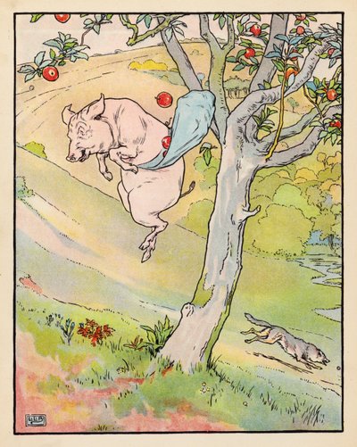 Ilustracja do filmu "Trzy małe świnki" (kolorowa litografia) autorstwa Leonard Leslie Brooke