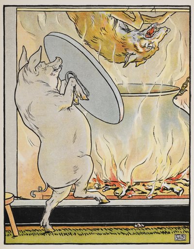 Ilustracja do bajki "Trzy małe świnki" autorstwa Leonard Leslie Brooke