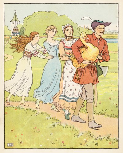 Złota gęś (kolorowa litografia) autorstwa Leonard Leslie Brooke