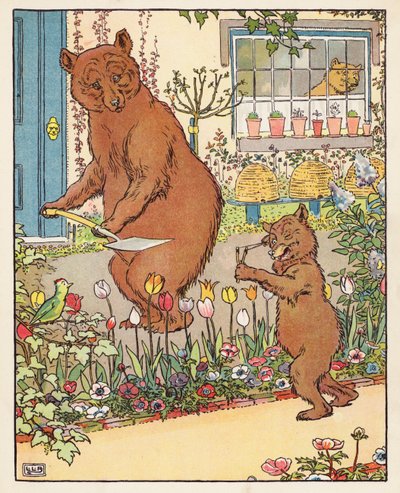 Trzy niedźwiadki (kolorowa litografia) autorstwa Leonard Leslie Brooke