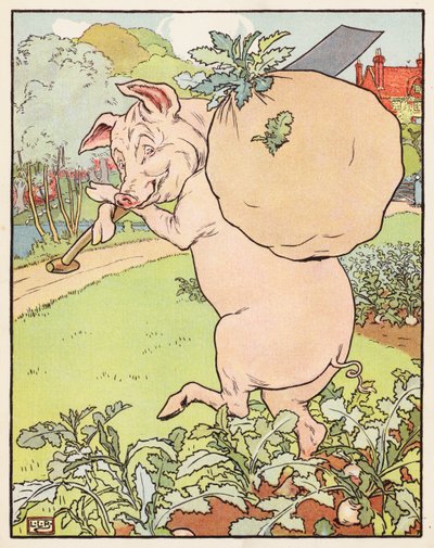 Trzy małe świnki (kolorowa litografia) autorstwa Leonard Leslie Brooke