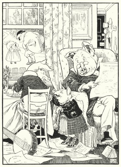 Pięć świń (grawerowanie) autorstwa Leonard Leslie Brooke