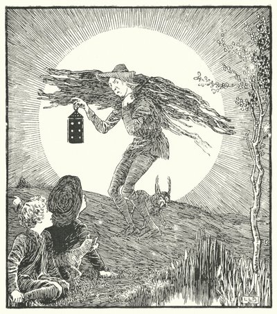 Człowiek na księżycu spadł (grawerunek) autorstwa Leonard Leslie Brooke