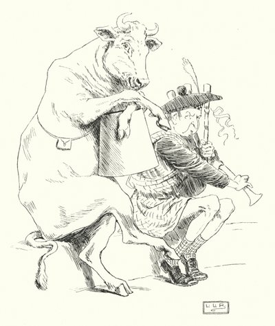 Był dudziarz, miał krowę (rycina) autorstwa Leonard Leslie Brooke