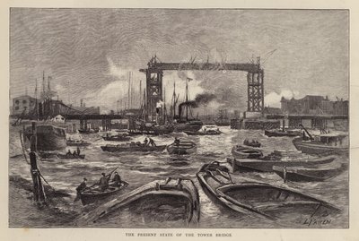 Tower Bridge w budowie, Londyn autorstwa Leonard Patten
