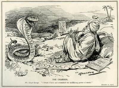 Lloyd George czarujący węża bezrobocia, 1921 autorstwa Leonard Raven Hill