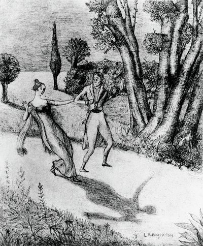 Peter, przerażający Shadow less man, ilustracja do Cudownej historii Petera Schlemihla, noweli Adalberta von Chamisso (1781-1838), litografia według obrazu Leonarda Borgese (1904-1986), opublikowana przez Modiano autorstwa Leonardo Borgese