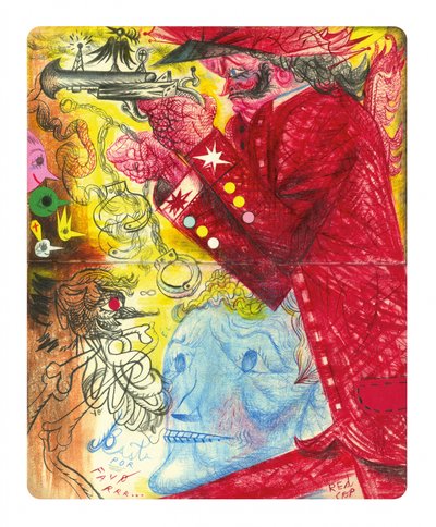 Surrealistyczne postacie w czerwonych płaszczach autorstwa Leonardo Flores