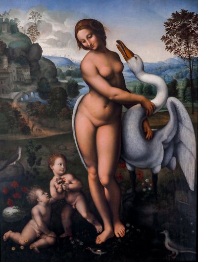 Leda i łabędź, olej na płótnie autorstwa Leonardo da (after) Vinci