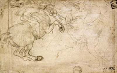 Jeździec w walce z gryfem, XVI w. (silverpoint na papierze) autorstwa Leonardo da Vinci