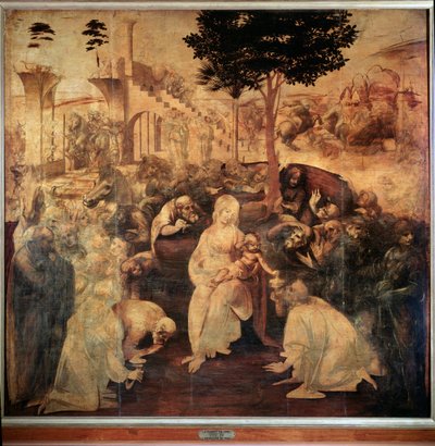 Pokłon Trzech Króli - olej na drewnie autorstwa Leonardo da Vinci