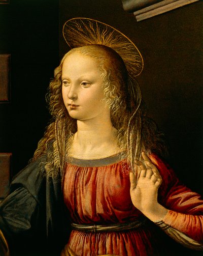 Zwiastowanie, ok. 1475 (olej i tempera na drewnie) autorstwa Leonardo da Vinci