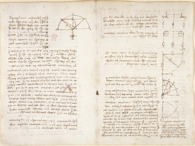 Arundel 263, f.10v, f.5 Uwagi i schemat mechaniki autorstwa Leonardo da Vinci