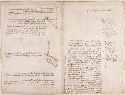 Arundel 263, f.120v, f.121 Uwagi i wykresy dotyczące mechaniki dotyczące prędkości cieczy, c.1503-6 (pióro i atrament na papierze) autorstwa Leonardo da Vinci