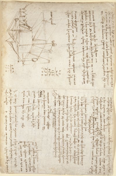 Arundel 263, f.127, Notatki i schematyczny szkic mechanicznej koparki w perspektywie (side-on), c.1503-5 (pióro i tusz na papierze) autorstwa Leonardo da Vinci