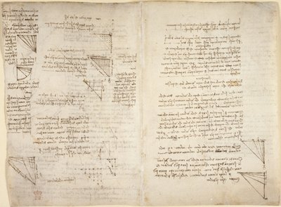 Arundel 263, f.217v, f.216 Notatki i diagramy z „Codex Arundel” (pióro i atrament na papierze) autorstwa Leonardo da Vinci