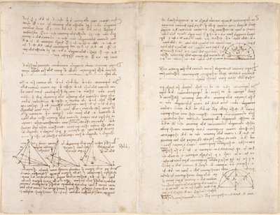 Arundel 263, f.218v, f.215 Notatki i diagramy z „Codex Arundel” (pióro i atrament na papierze) autorstwa Leonardo da Vinci