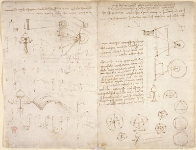 Arundel 263, f.221v, f.220 Notatki, diagramy i szkice z „Codex Arundel” (pióro i tusz na papierze) autorstwa Leonardo da Vinci