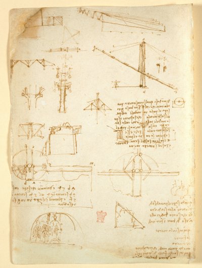 Arundel 263 f.231v, Notatki i szkice dotyczące mechaniki, z „Codex Arundel” (pióro i atrament na papierze) autorstwa Leonardo da Vinci