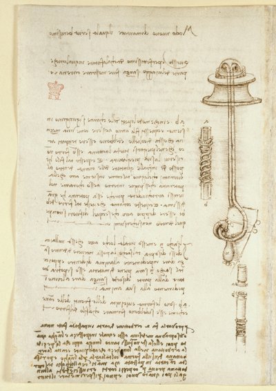 Arundel 263, f.24v Notatki i szkice ilustrujące badanie Leonarda nad aparatem oddechowym dla nurka (1508), z „Codex Arundel” (pióro i atrament na papierze) autorstwa Leonardo da Vinci