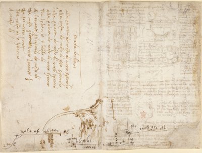 Arundel 263, f.263v, f.270 Notatka i szkic opisujący trasę „Drogi do Orleanu” z miasta Romorantin (autorstwa Francesco Melzi) (strona na boku), z „Codex Arundel” (pióro i atrament na papierze ) autorstwa Leonardo da Vinci